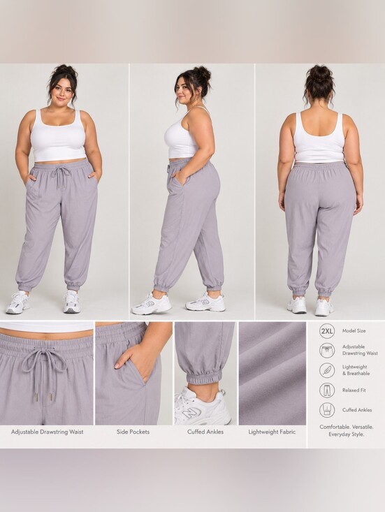 unbranded Pants - Lightweight Jogger Pants Pull-on Elastic Waist Zip Pockets Drawstring Nylon 2XL